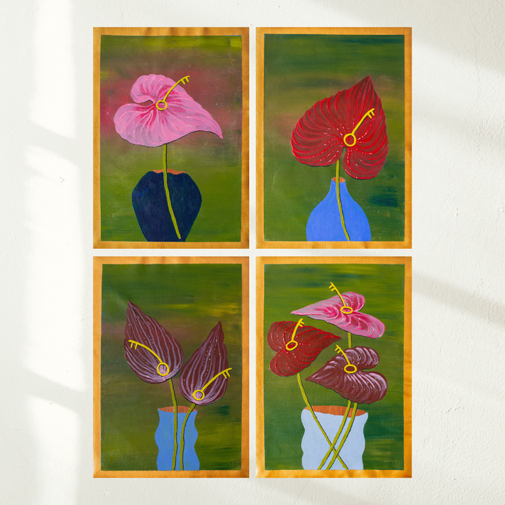 Série Cosy Complète  - Collection Les Anthuriums - Art mural imprimable - A5 à A2 - 4 œuvres